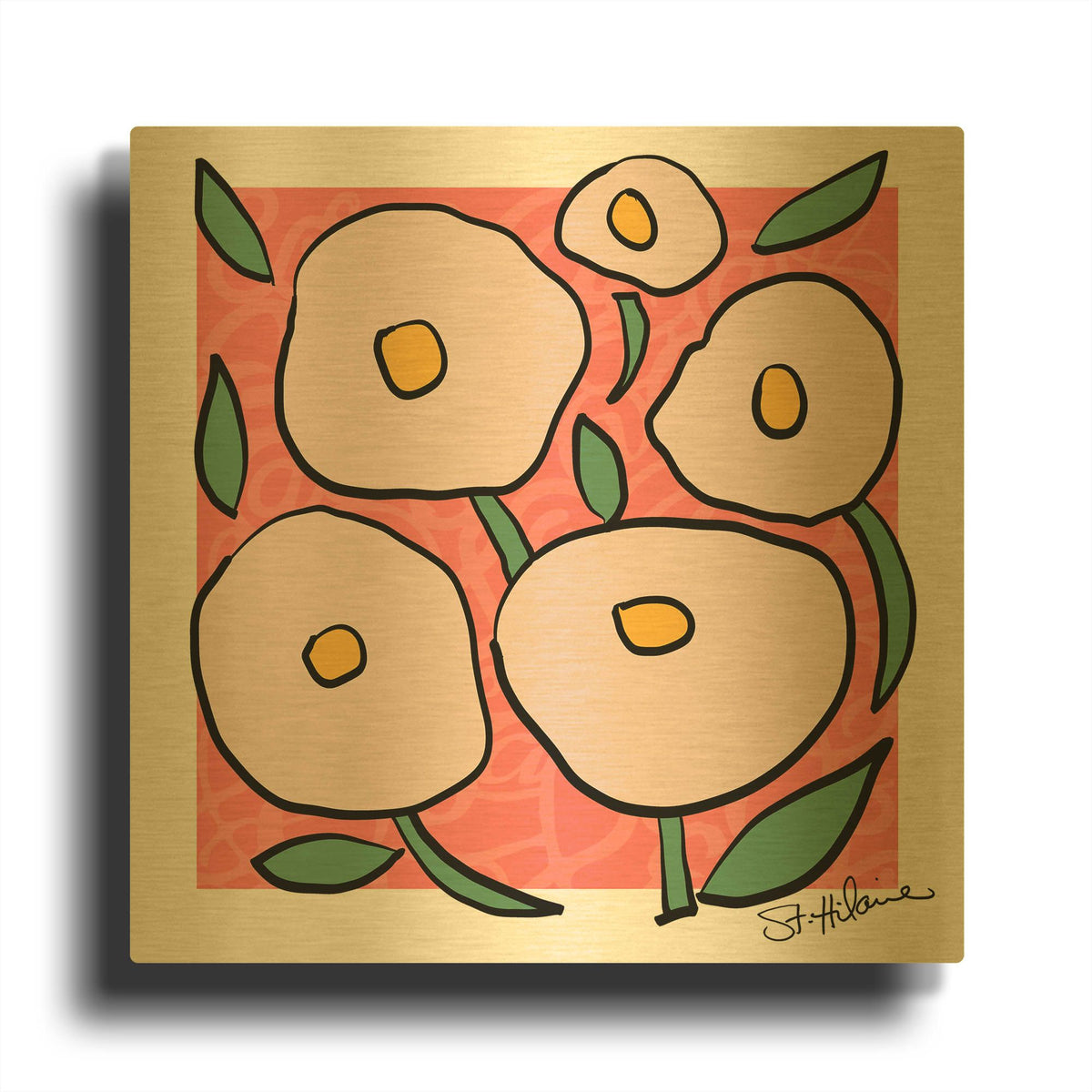 'Abstract Floral on Pink' By St. Hilaire Elizabeth Gold Metal Wall Art
