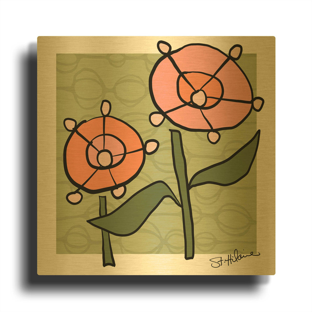 'Abstract Floral on Green' By St. Hilaire Elizabeth Gold Metal Wall Art