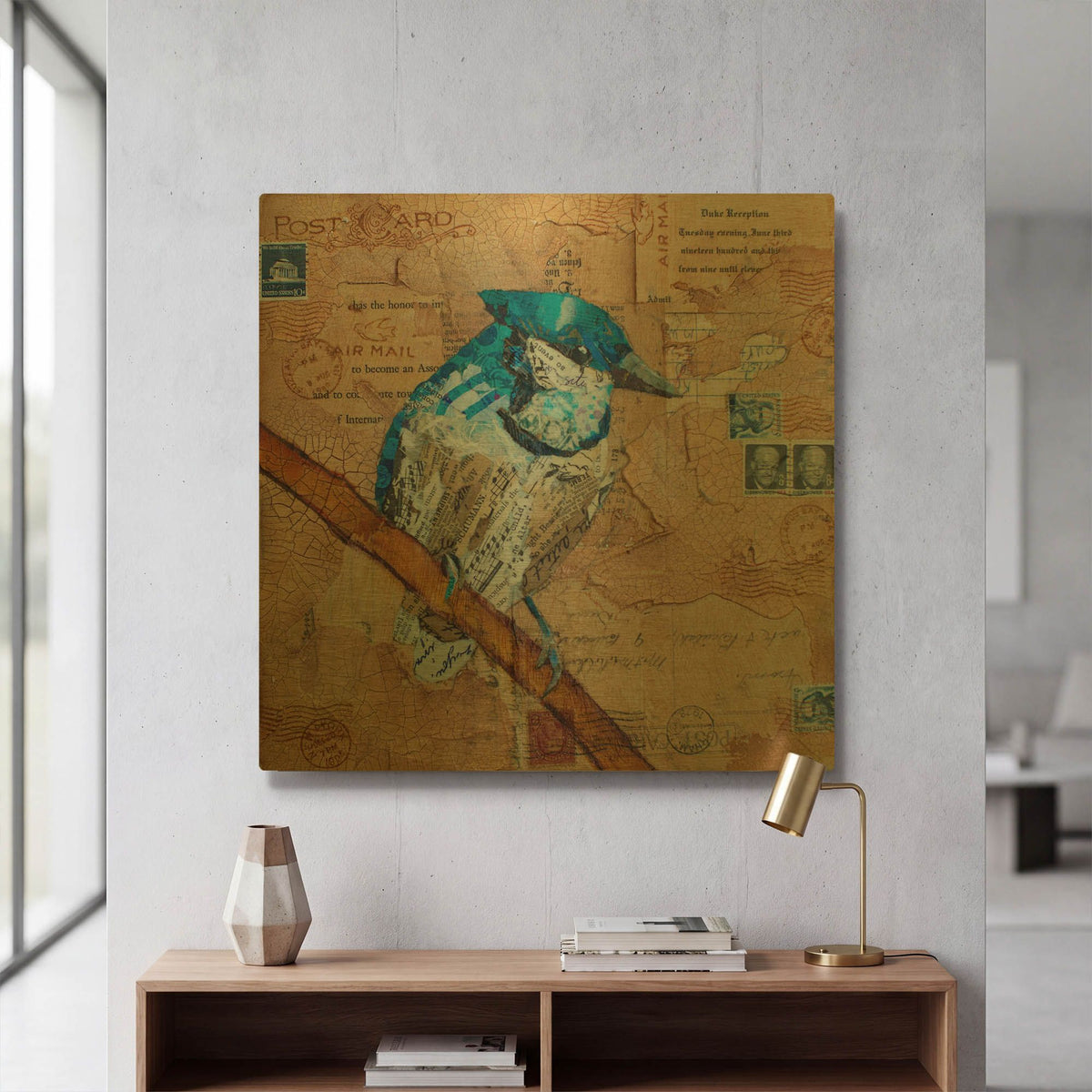 'Blue Jay US Mail' By St. Hilaire Elizabeth Gold Metal Wall Art