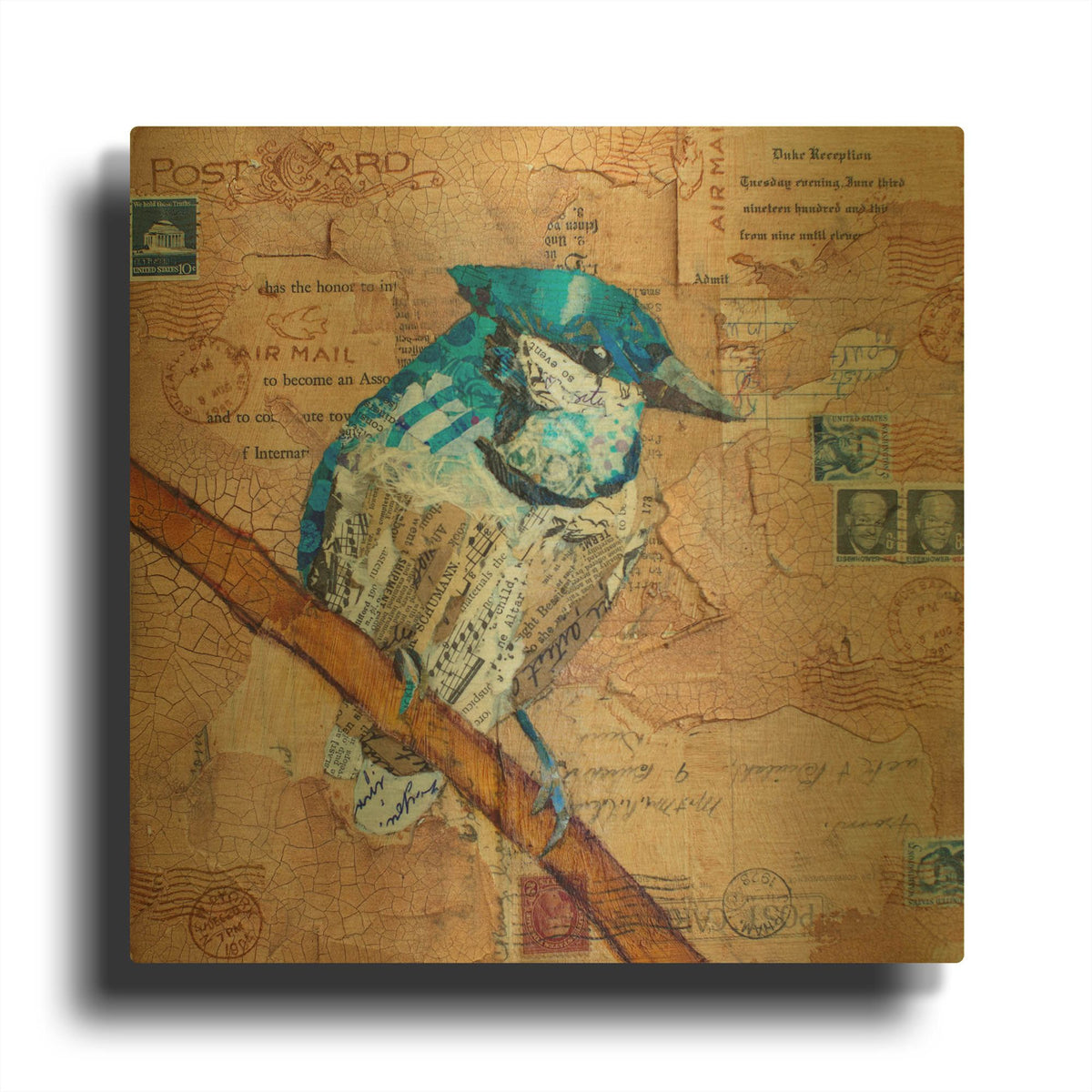 'Blue Jay US Mail' By St. Hilaire Elizabeth Gold Metal Wall Art