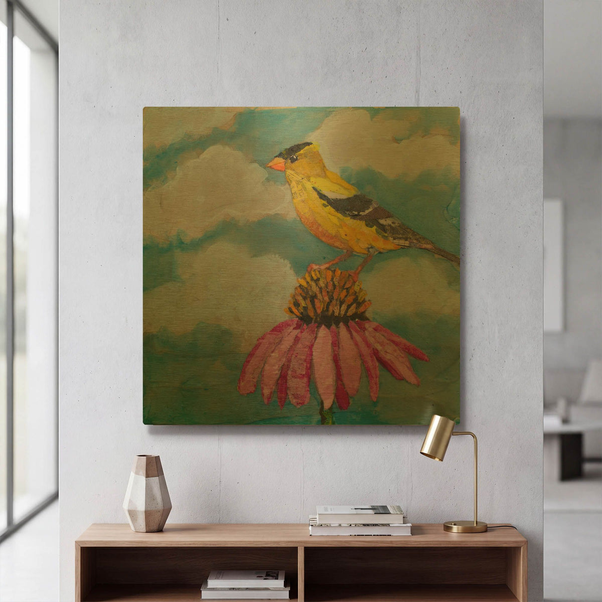 'Blue Sky Finch' By St. Hilaire Elizabeth Gold Metal Wall Art
