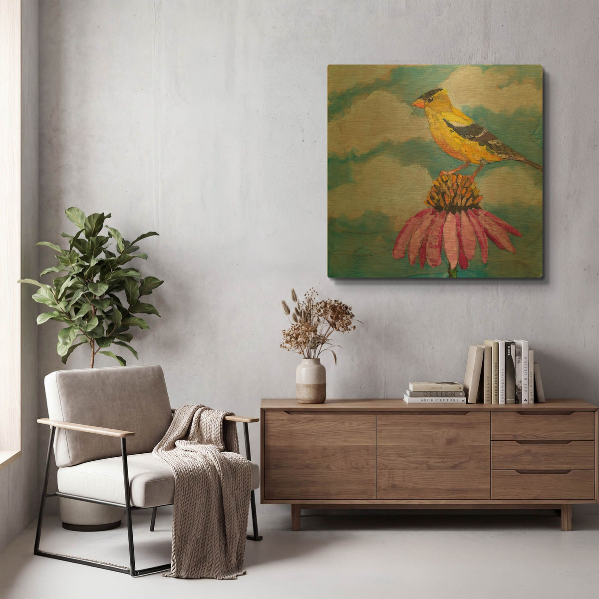 'Blue Sky Finch' By St. Hilaire Elizabeth Gold Metal Wall Art