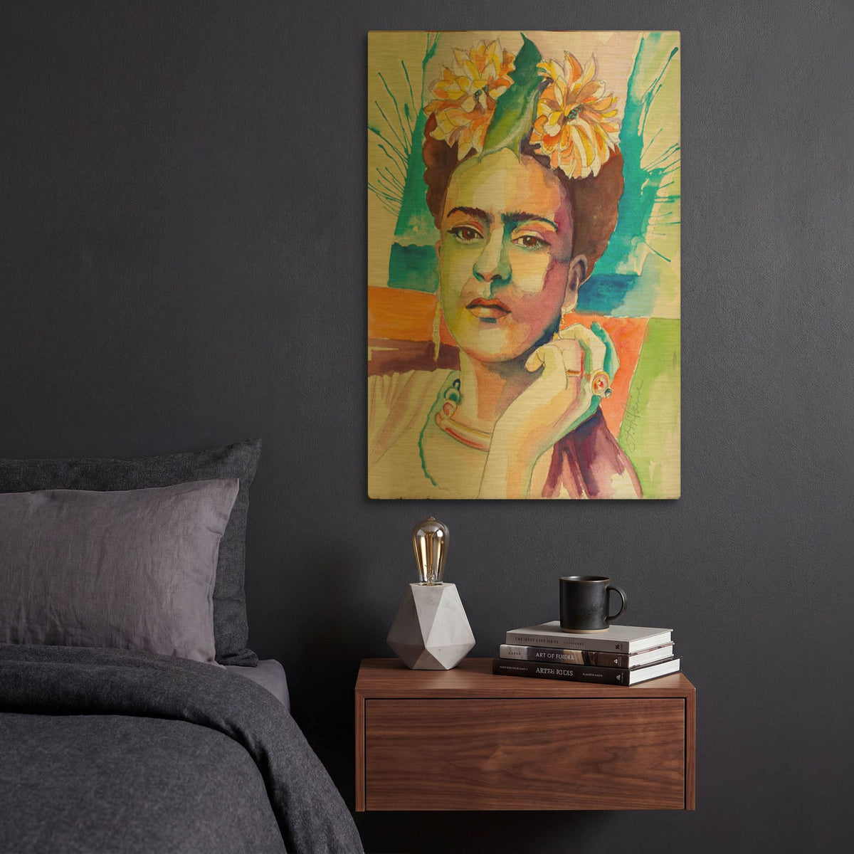 'Frida with Mums' By St. Hilaire Elizabeth Gold Metal Wall Art