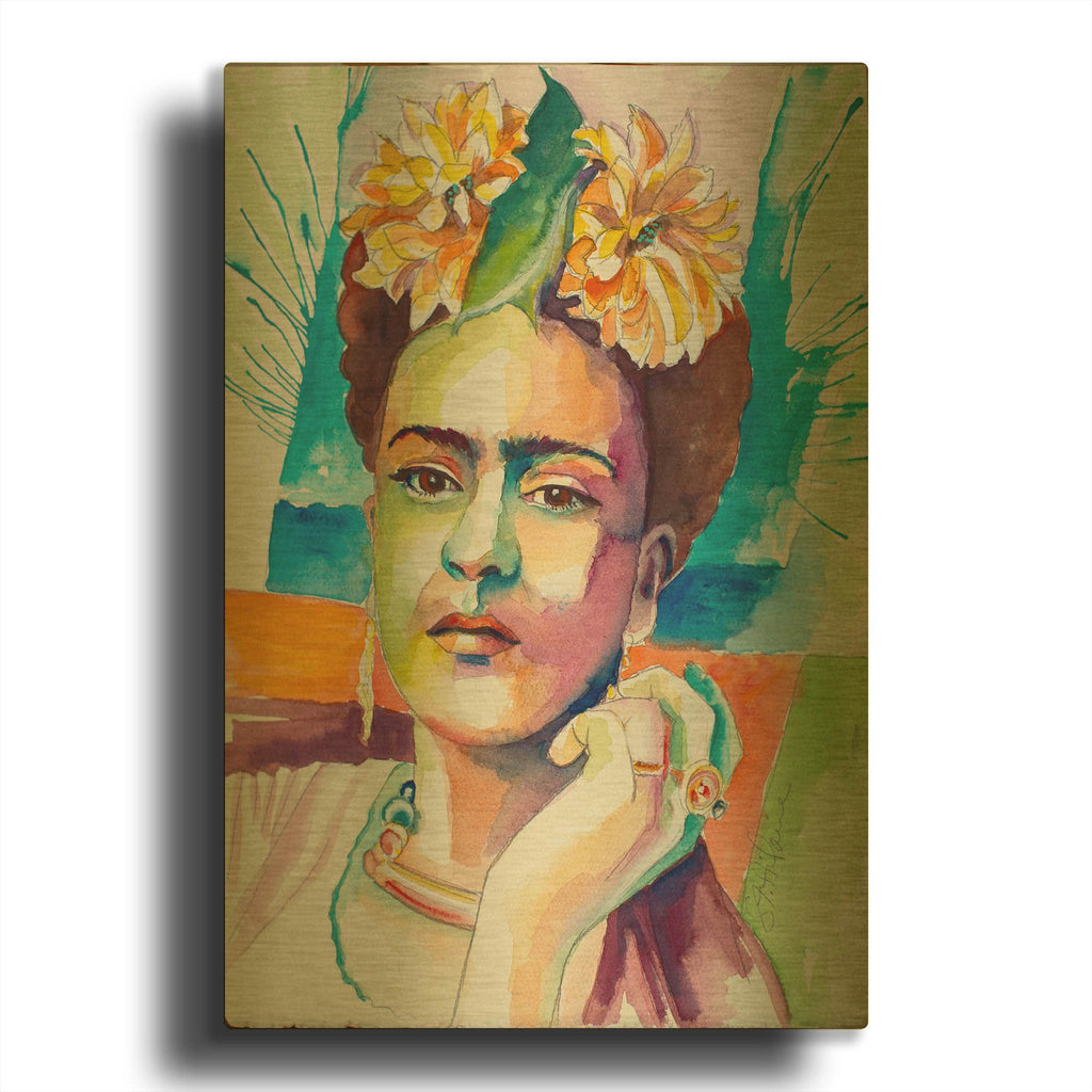 'Frida with Mums' By St. Hilaire Elizabeth Gold Metal Wall Art