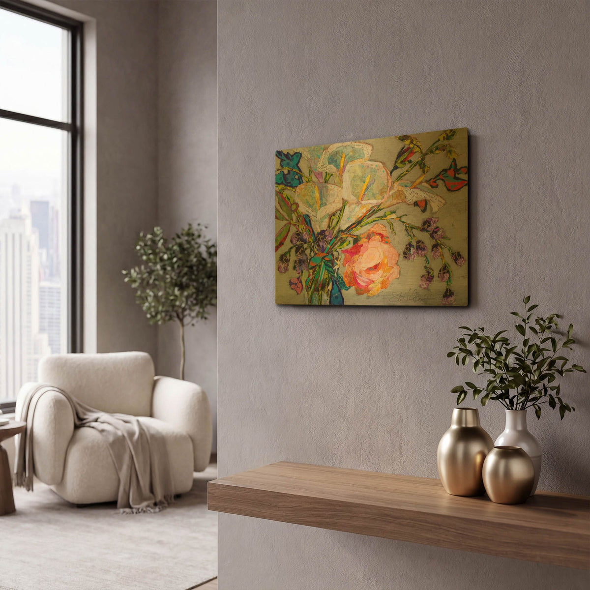 'Calla Lillies' By St. Hilaire Elizabeth Gold Metal Wall Art