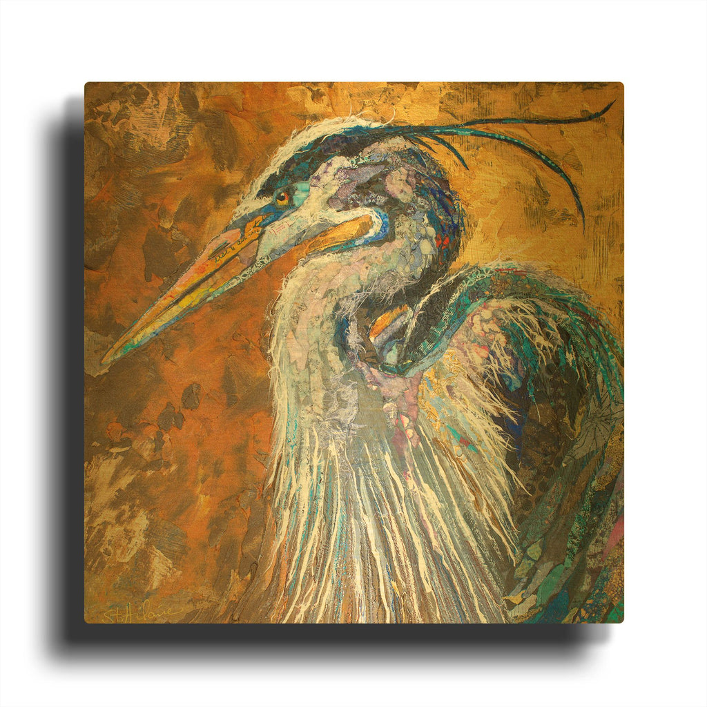 'Great Blue Heron' By St. Hilaire Elizabeth Gold Metal Wall Art