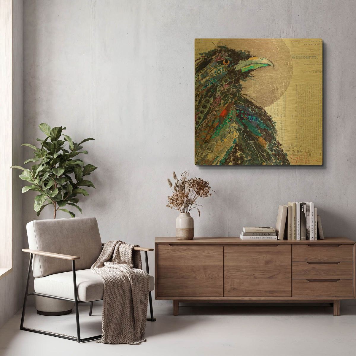 'Raven 3' By St. Hilaire Elizabeth Gold Metal Wall Art