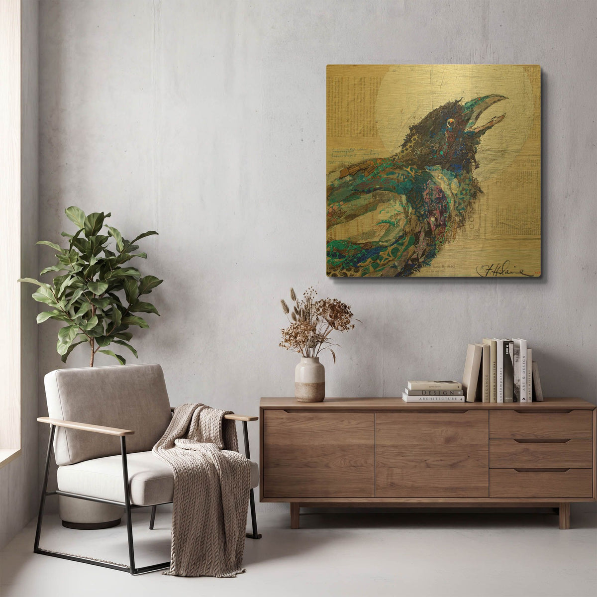 'Raven 6' By St. Hilaire Elizabeth Gold Metal Wall Art