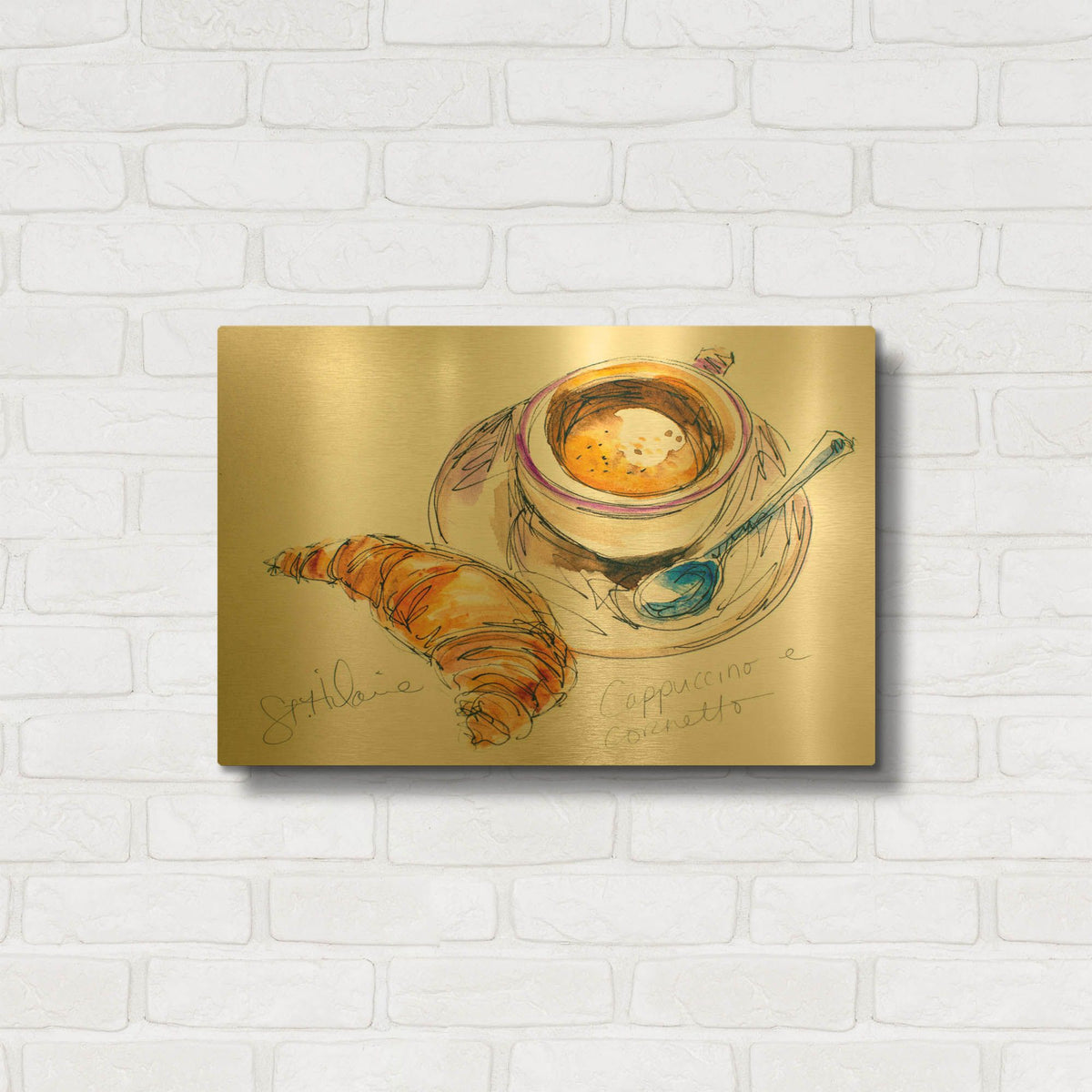 'Cappuccino e Cornetto' By St. Hilaire Elizabeth Gold Metal Wall Art