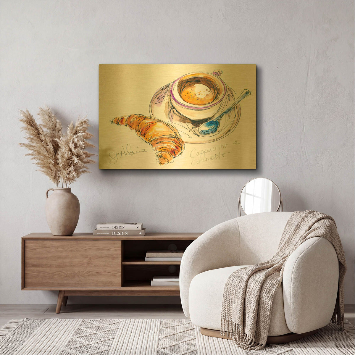 'Cappuccino e Cornetto' By St. Hilaire Elizabeth Gold Metal Wall Art