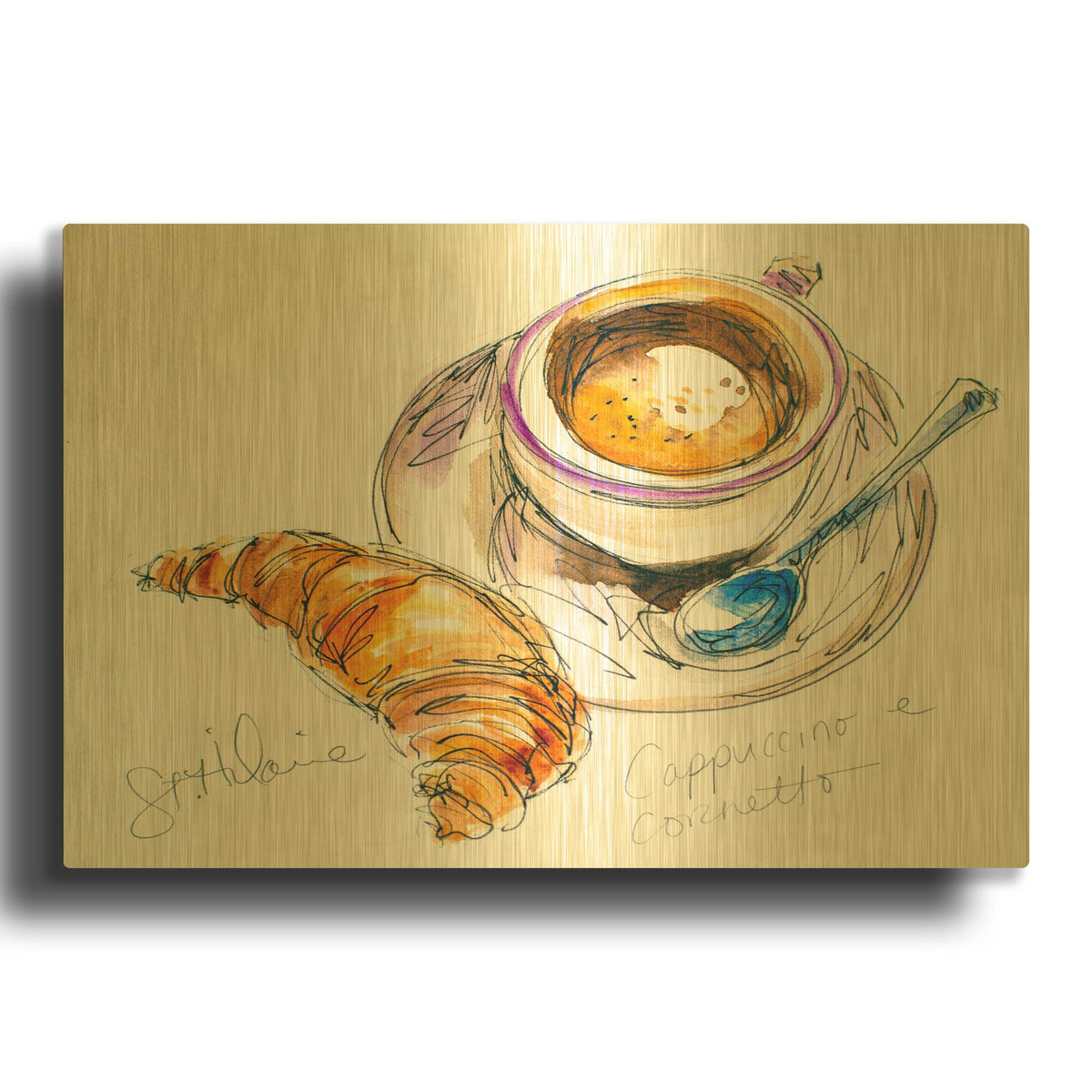 'Cappuccino e Cornetto' By St. Hilaire Elizabeth Gold Metal Wall Art