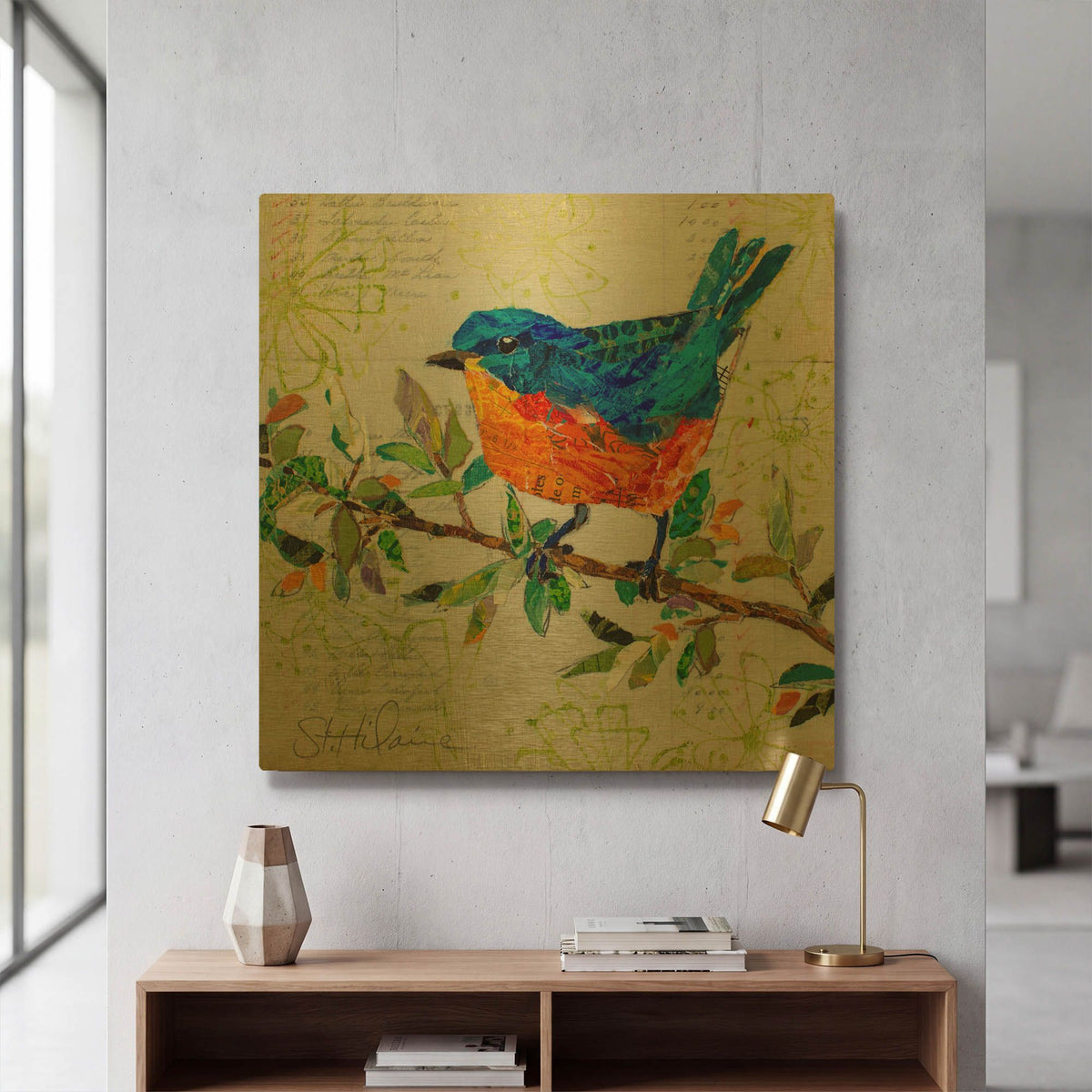 'Happy Bluebird' By St. Hilaire Elizabeth Gold Metal Wall Art