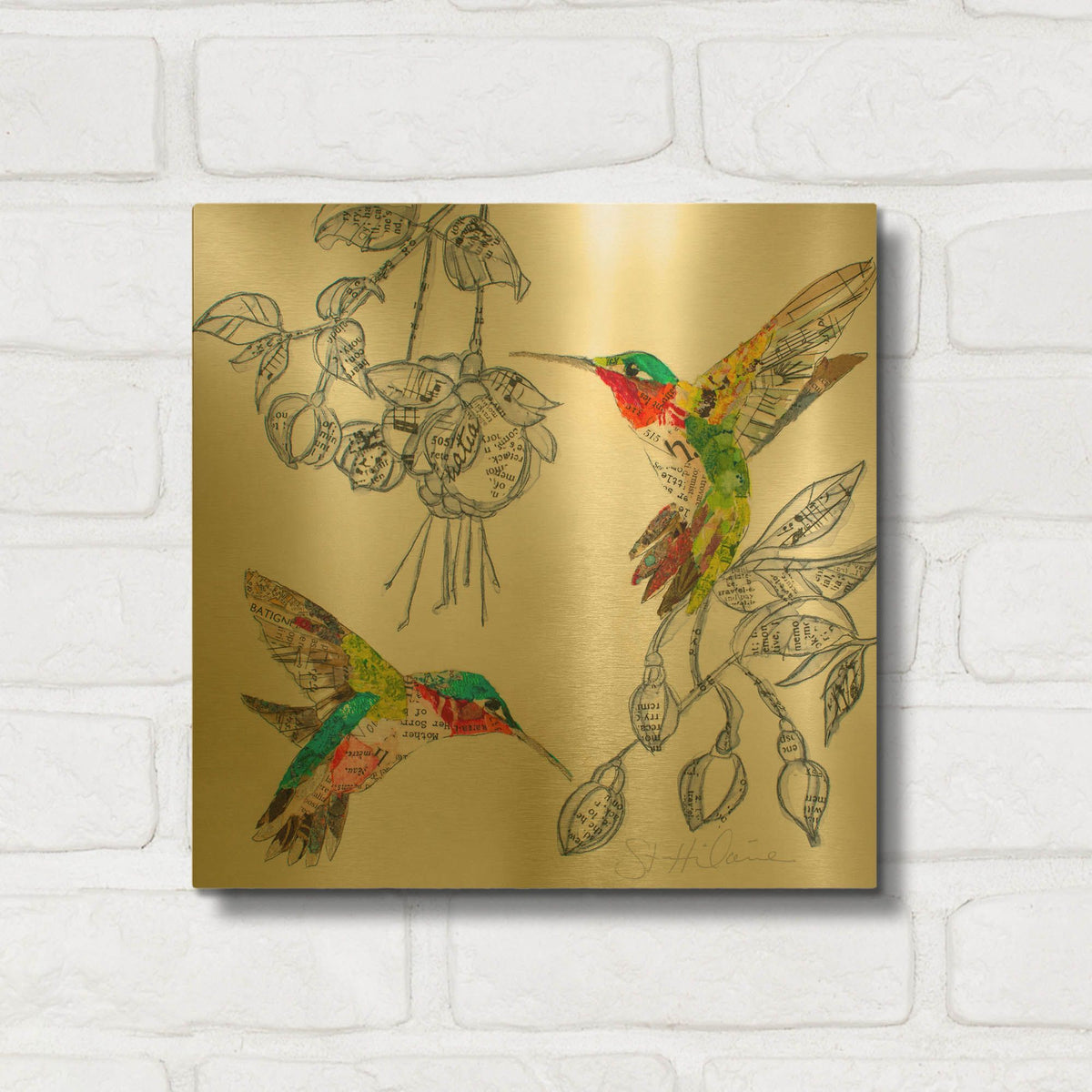 'Hummers and Blooms 2' By St. Hilaire Elizabeth Gold Metal Wall Art