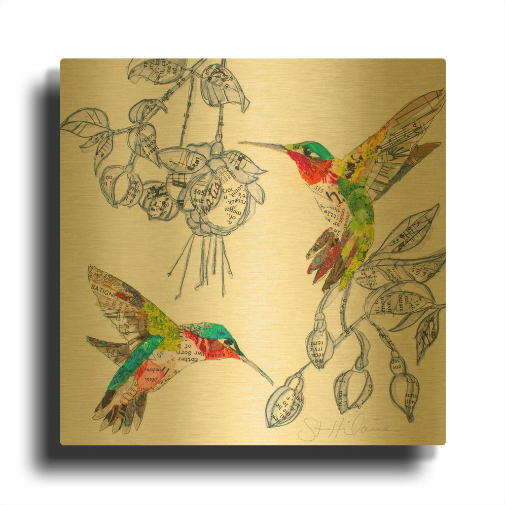 'Hummers and Blooms 2' By St. Hilaire Elizabeth Gold Metal Wall Art