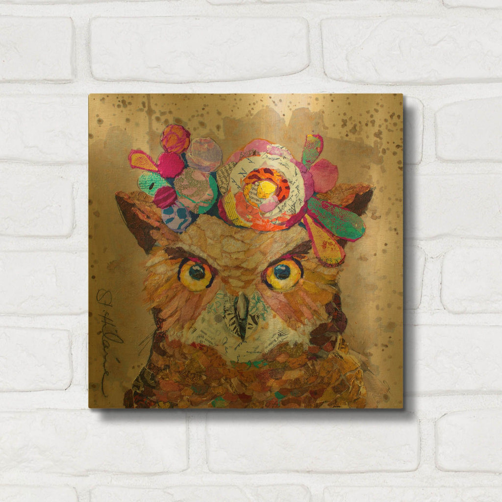 'Floral Owl' By St. Hilaire Elizabeth Gold Metal Wall Art