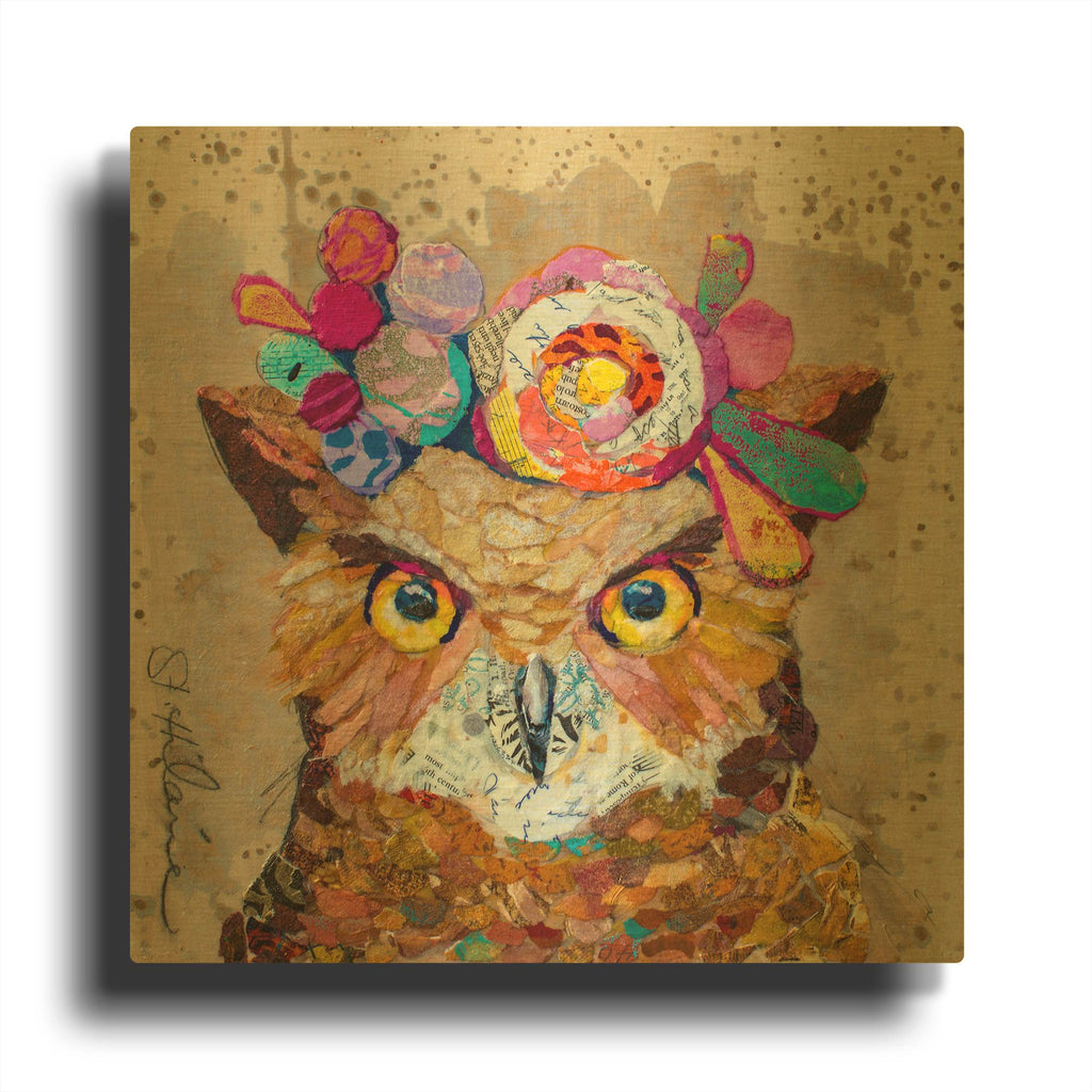 'Floral Owl' By St. Hilaire Elizabeth Gold Metal Wall Art