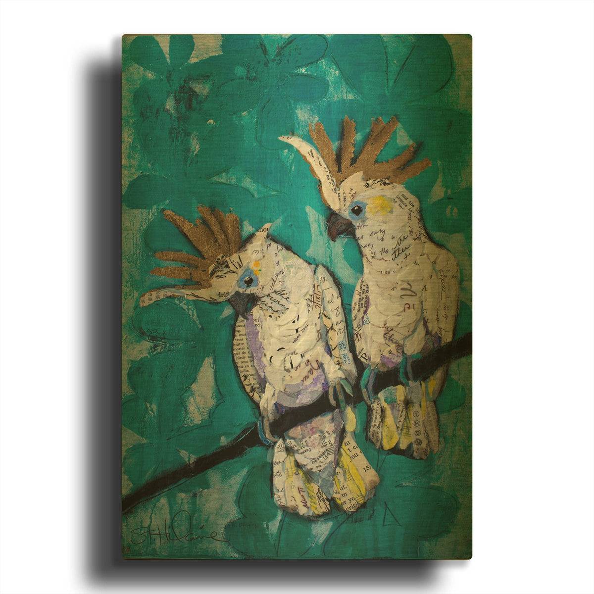 'Two Cockatoos' By St. Hilaire Elizabeth Gold Metal Wall Art