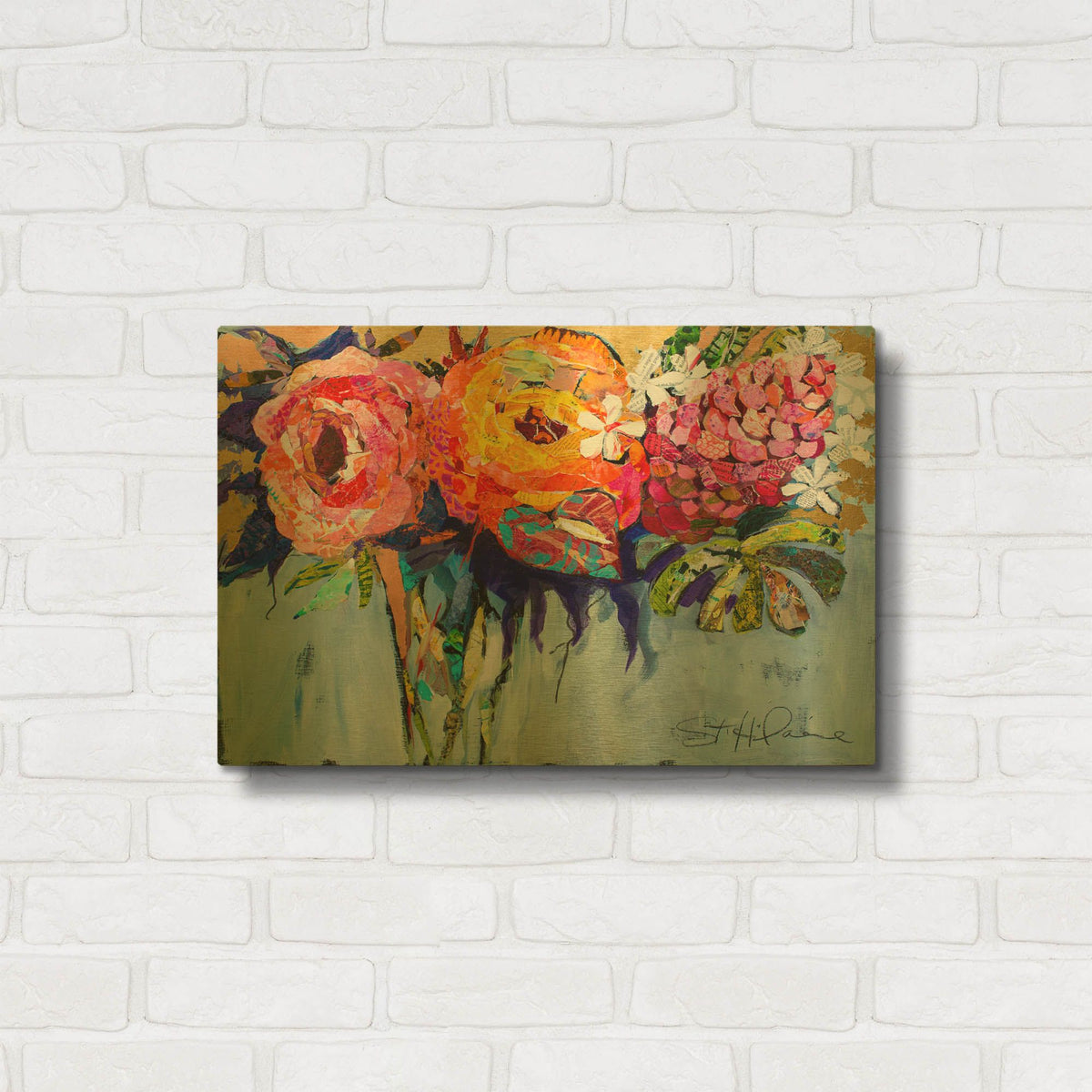 'Tropical Blossoms' By St. Hilaire Elizabeth Gold Metal Wall Art
