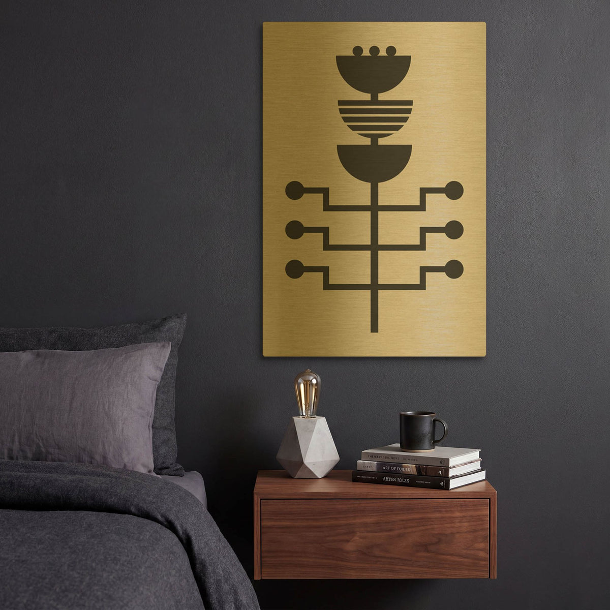 'Monochrome Geometric Flower' By Gary Williams Gold Metal Wall Art
