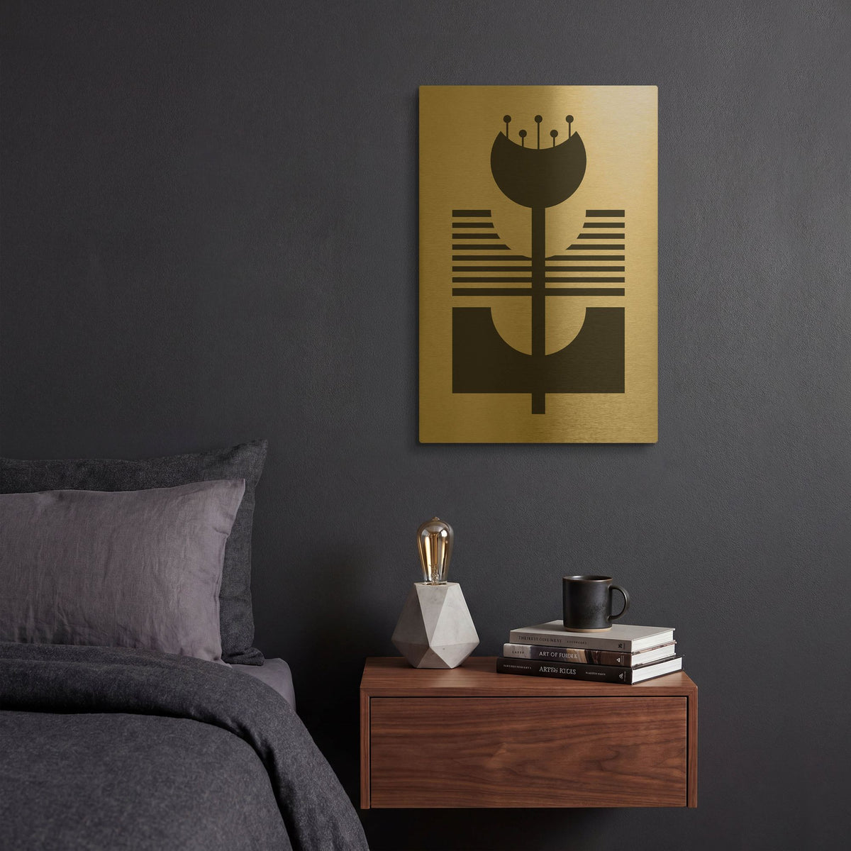 'Monochrome Geometric Flower 2' By Gary Williams Gold Metal Wall Art