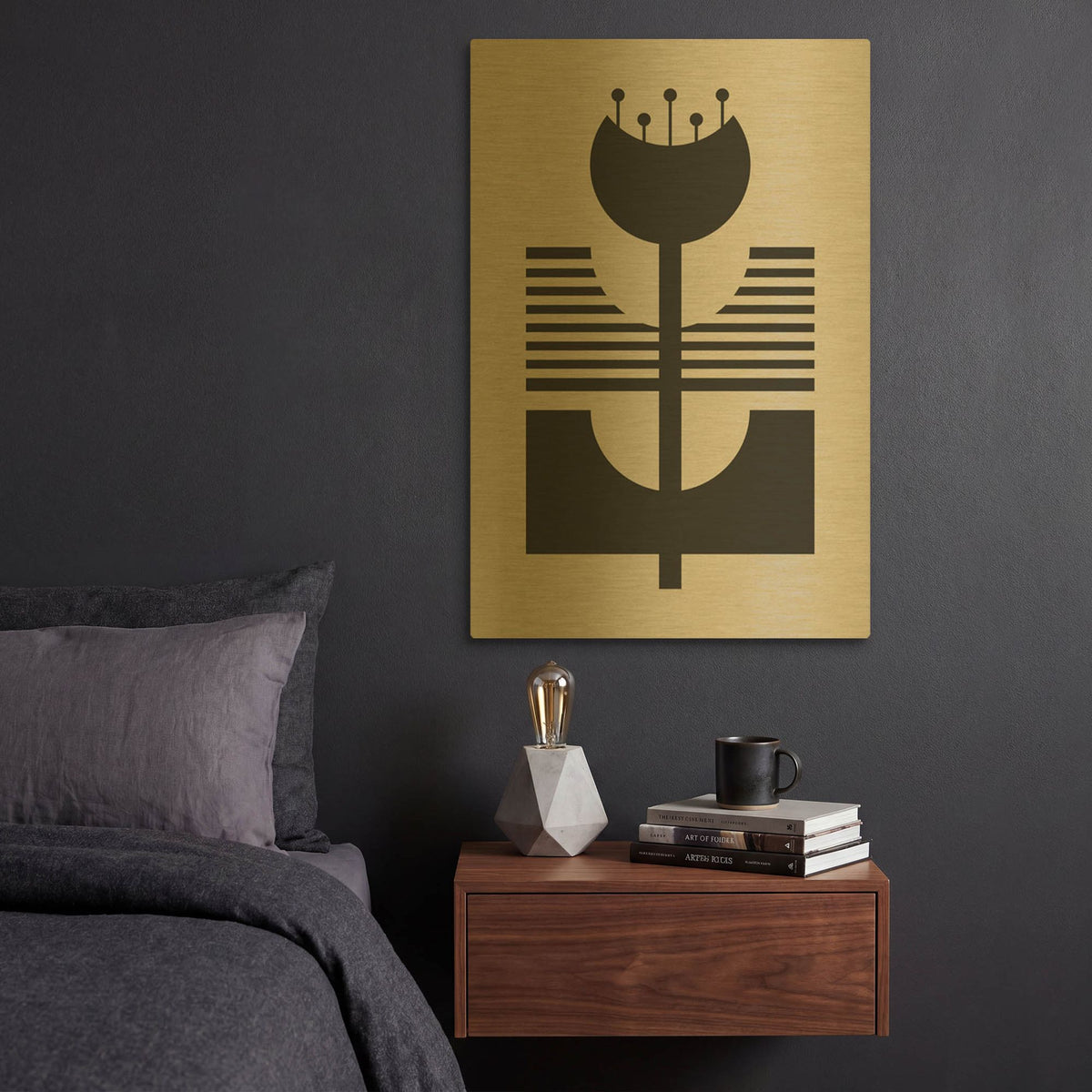 'Monochrome Geometric Flower 2' By Gary Williams Gold Metal Wall Art