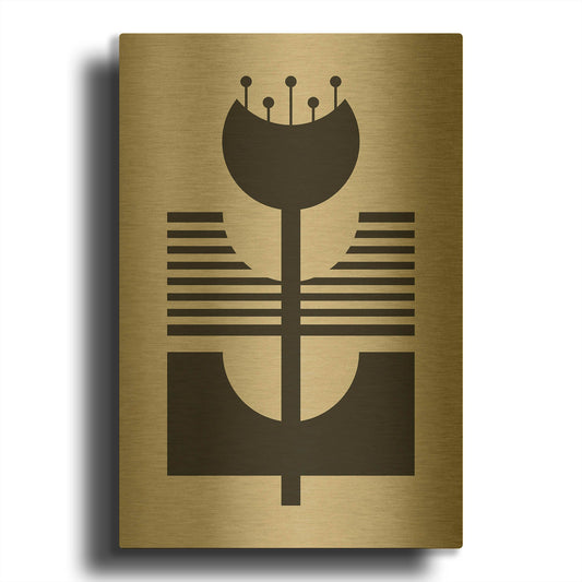 'Monochrome Geometric Flower 2' By Gary Williams Gold Metal Wall Art