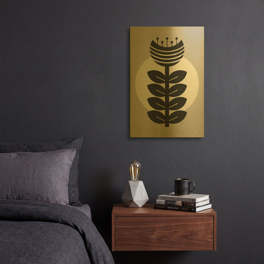 'Monochrome Geometric Flower 3' By Gary Williams Gold Metal Wall Art