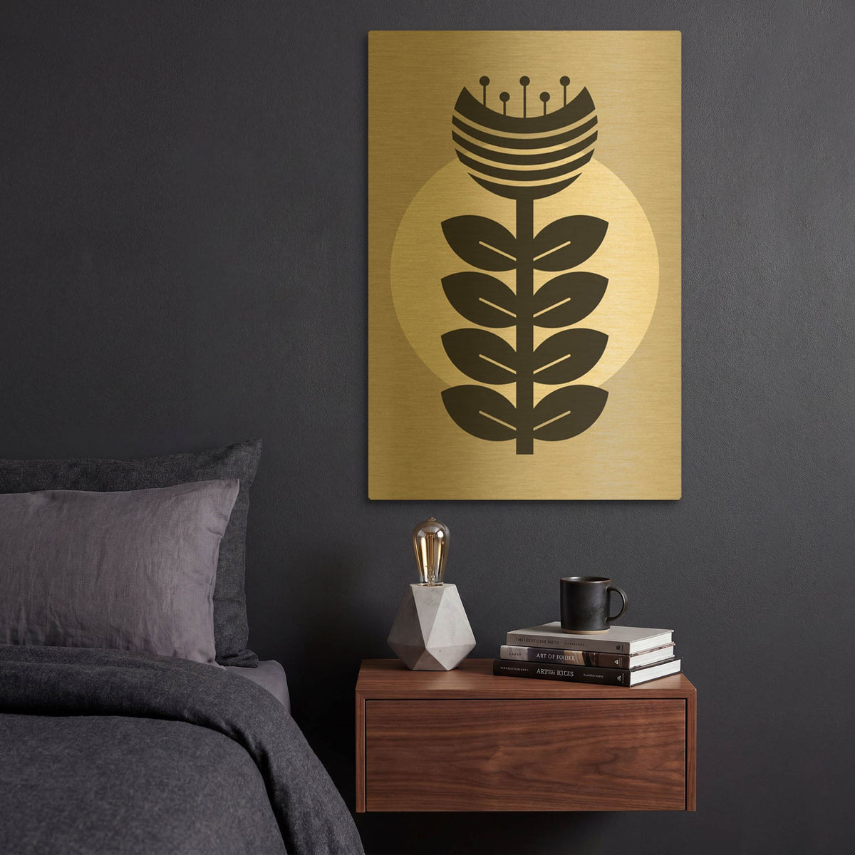 'Monochrome Geometric Flower 3' By Gary Williams Gold Metal Wall Art