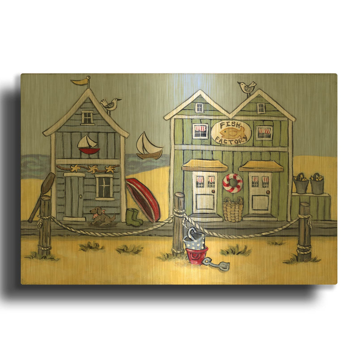 'Fish Factory' By Holly Wojhan Gold Metal Wall Art