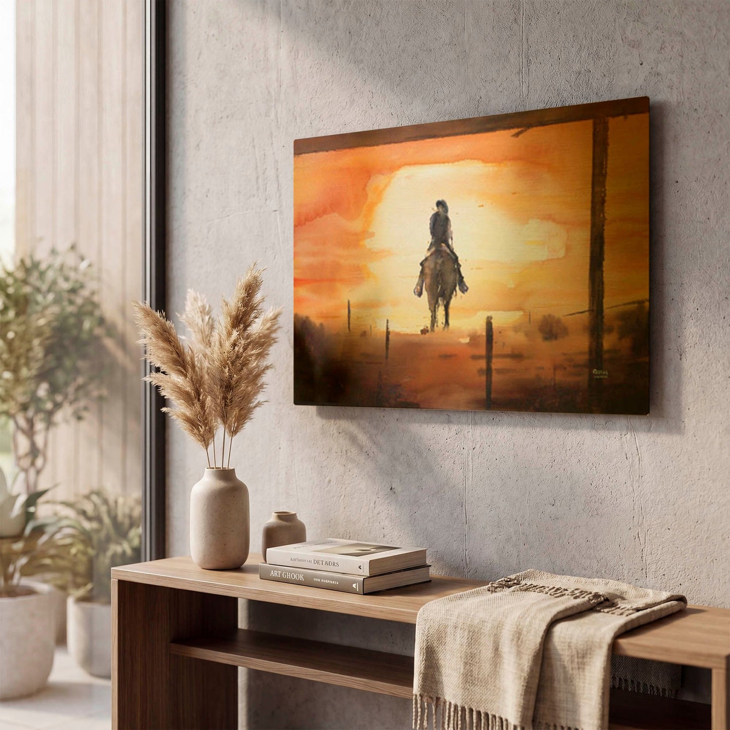 'Sunset Rider' By Oscar Alvarez Pardo Gold Metal Wall Art
