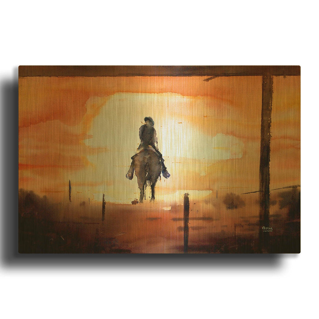 'Sunset Rider' By Oscar Alvarez Pardo Gold Metal Wall Art