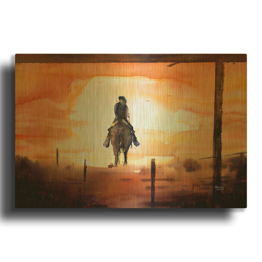 'Sunset Rider' By Oscar Alvarez Pardo Gold Metal Wall Art