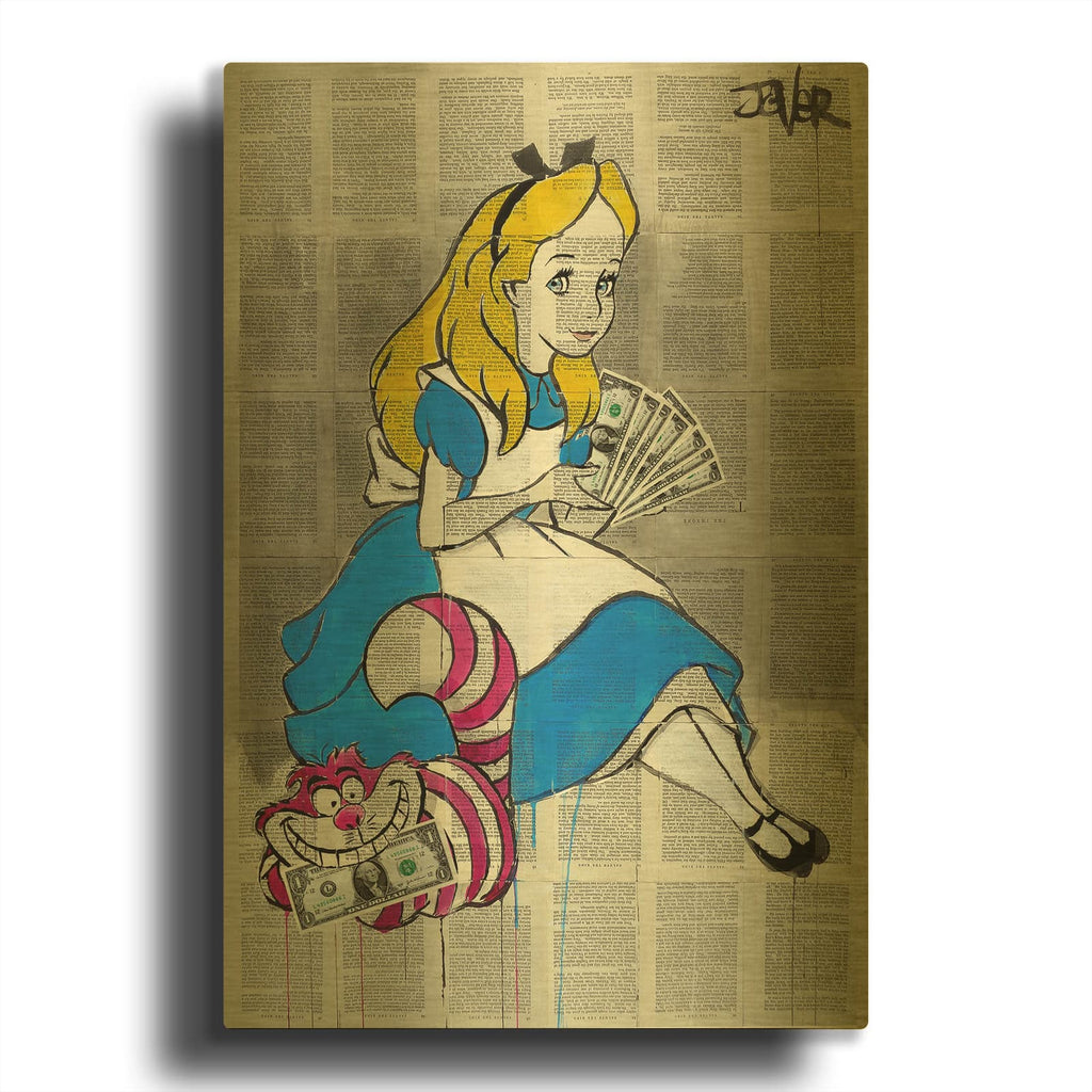 'Alice In Moneyland' By Loui Jover Gold Metal Wall Art