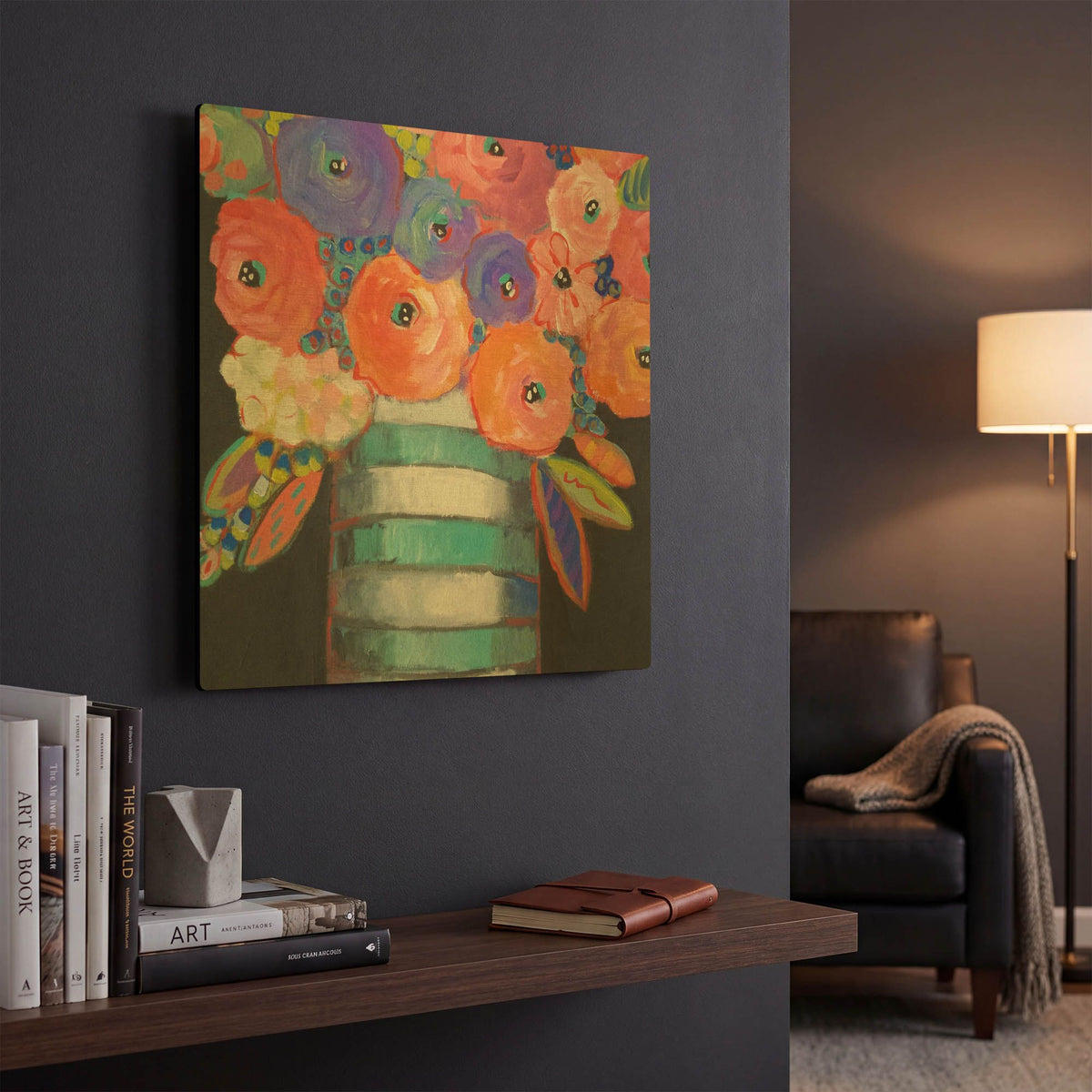 'Orange, Purple, and Stripes' By Holly Wojhan Gold Metal Wall Art