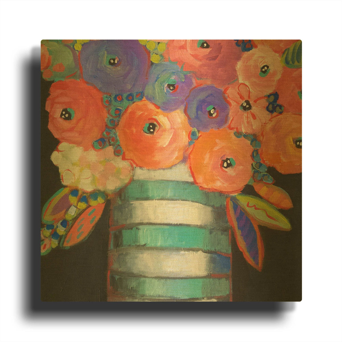 'Orange, Purple, and Stripes' By Holly Wojhan Gold Metal Wall Art