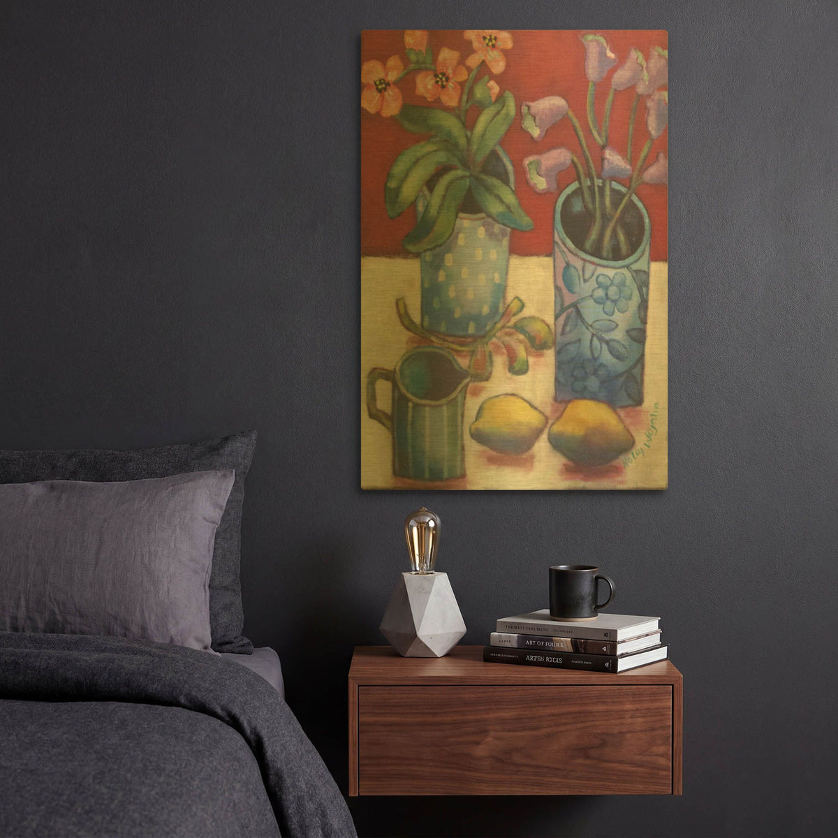 'Des fleurs et citrons' By Holly Wojhan Gold Metal Wall Art