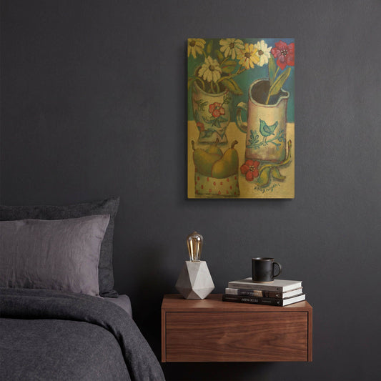 'Des fleurs et poires' By Holly Wojhan Gold Metal Wall Art