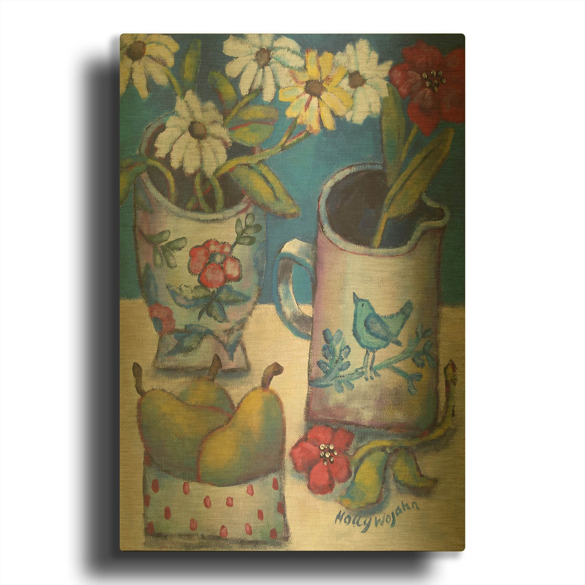 'Des fleurs et poires' By Holly Wojhan Gold Metal Wall Art