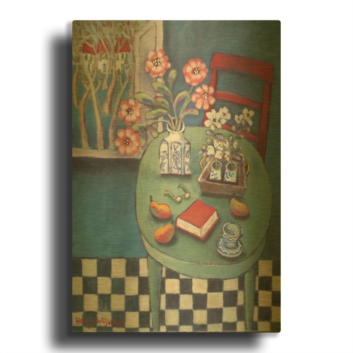 'Latable en vert' By Holly Wojhan Gold Metal Wall Art