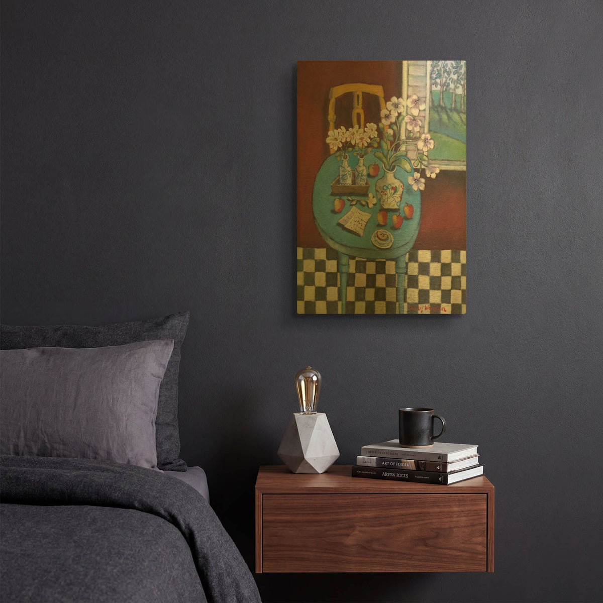 'La table en bleu' By Holly Wojhan Gold Metal Wall Art