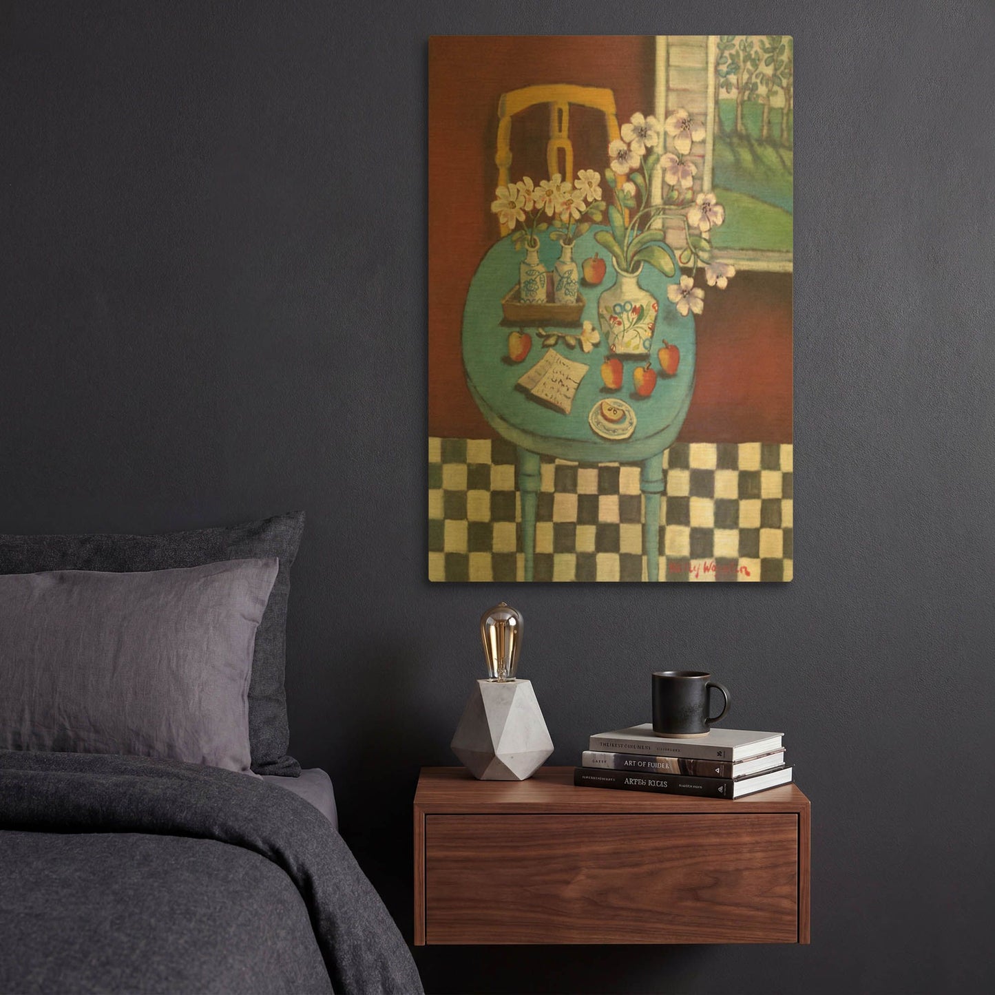 'La table en bleu' By Holly Wojhan Gold Metal Wall Art
