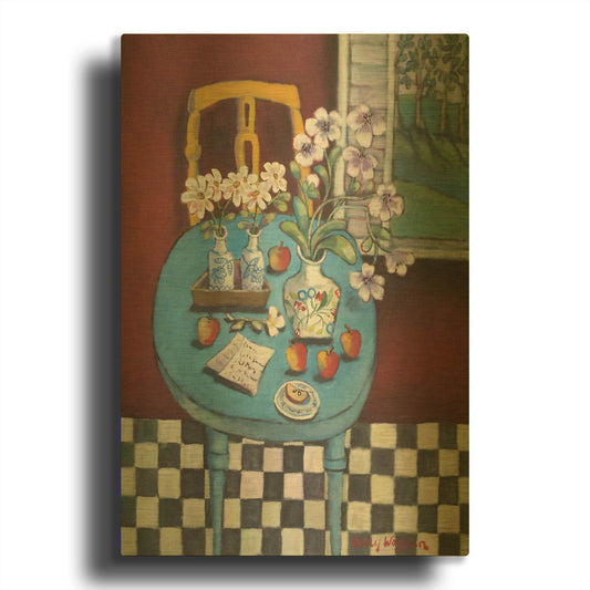 'La table en bleu' By Holly Wojhan Gold Metal Wall Art