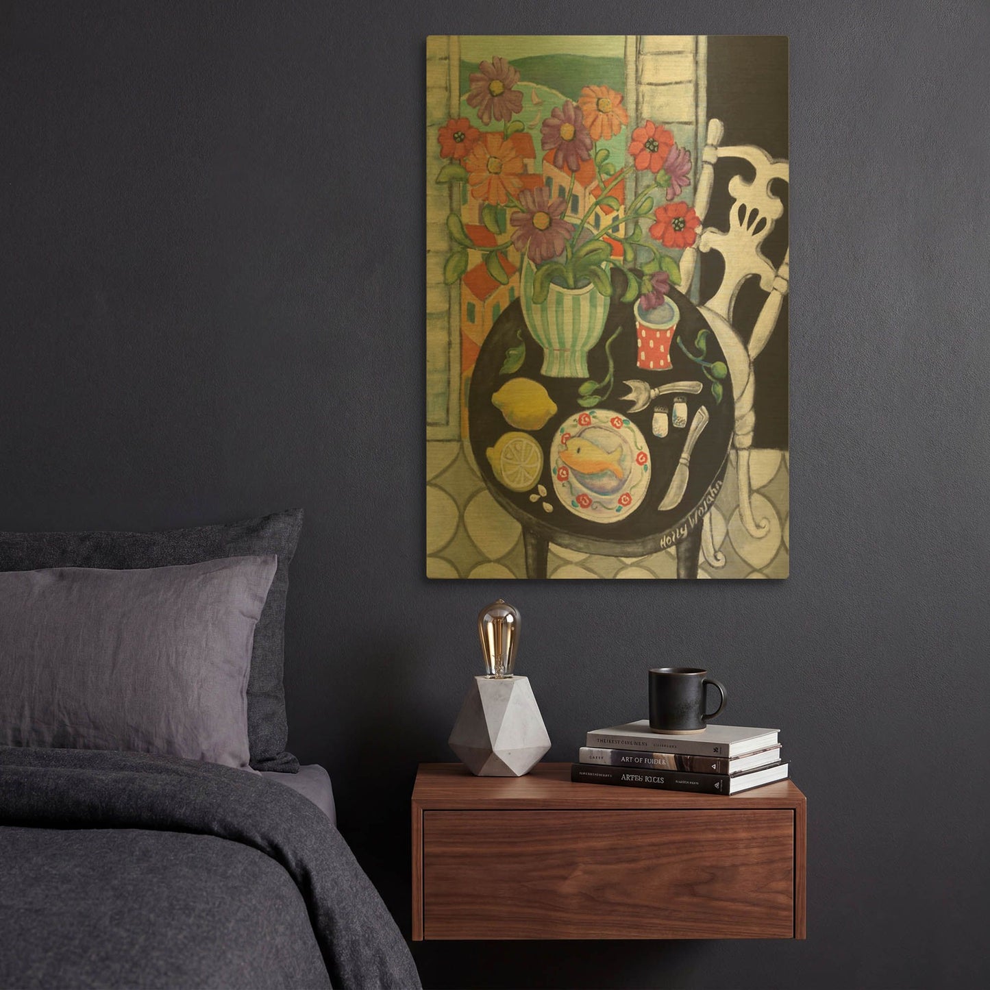 'Fish Dinner by the Sea' By Holly Wojhan Gold Metal Wall Art