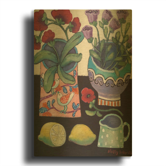 'Happy Still Life with Lemon' By Holly Wojhan Gold Metal Wall Art