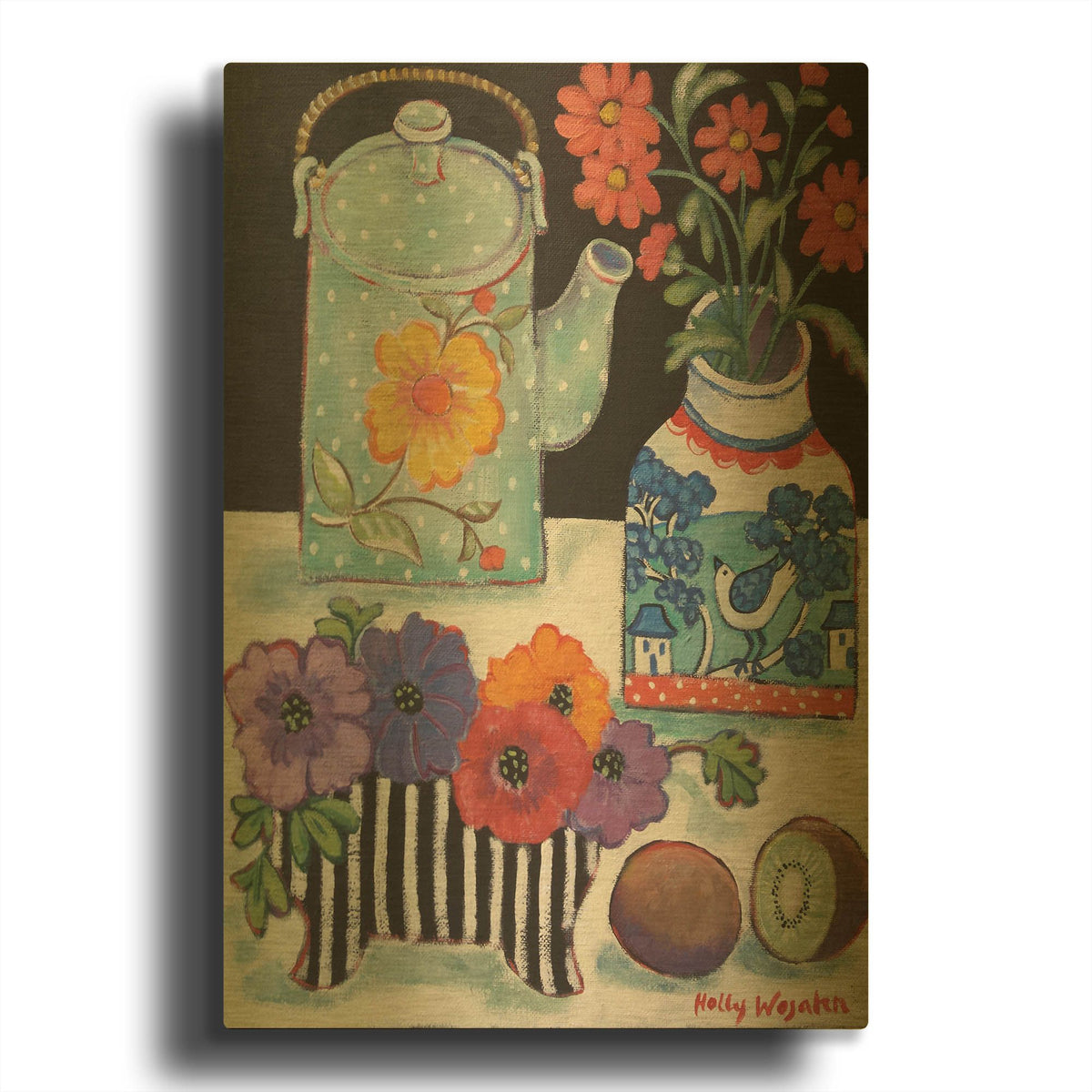 'Happy as till Life with Kiwi' By Holly Wojhan Gold Metal Wall Art