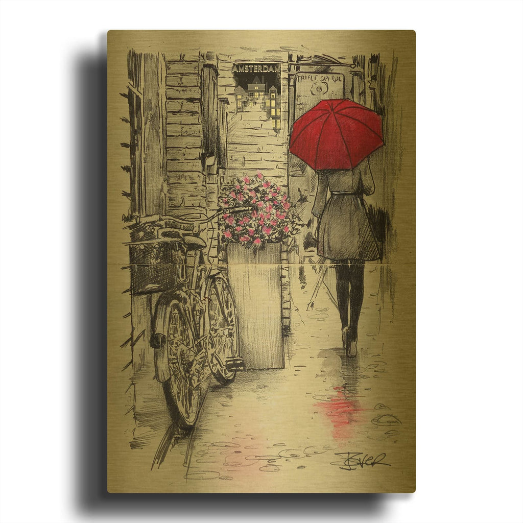 'Amsterdam Walk' By Loui Jover Gold Metal Wall Art