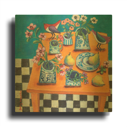 'This Table Has The Blues' By Holly Wojhan Gold Metal Wall Art