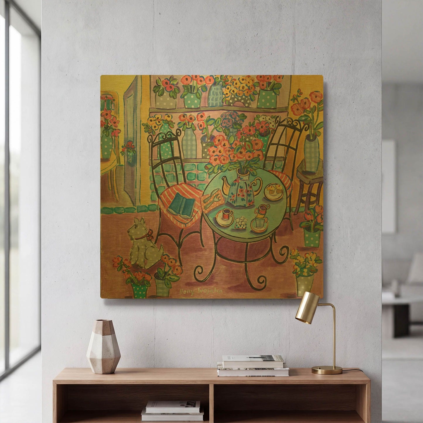 'A Flowery Cafe' By Holly Wojhan Gold Metal Wall Art