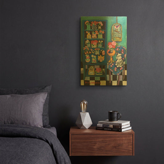 'Sitting With the Flowers' By Holly Wojhan Gold Metal Wall Art