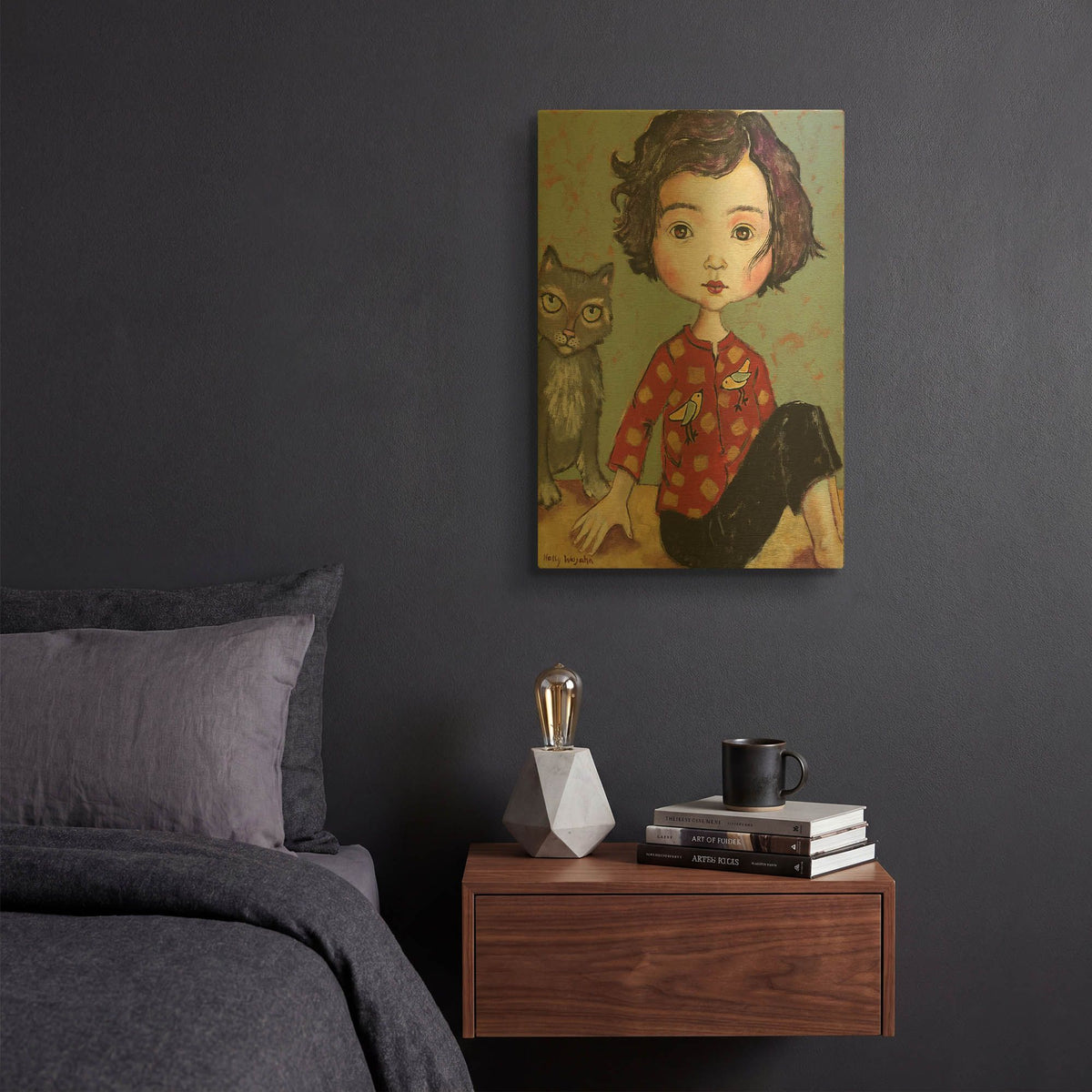 'Girl With Cat' By Holly Wojhan Gold Metal Wall Art